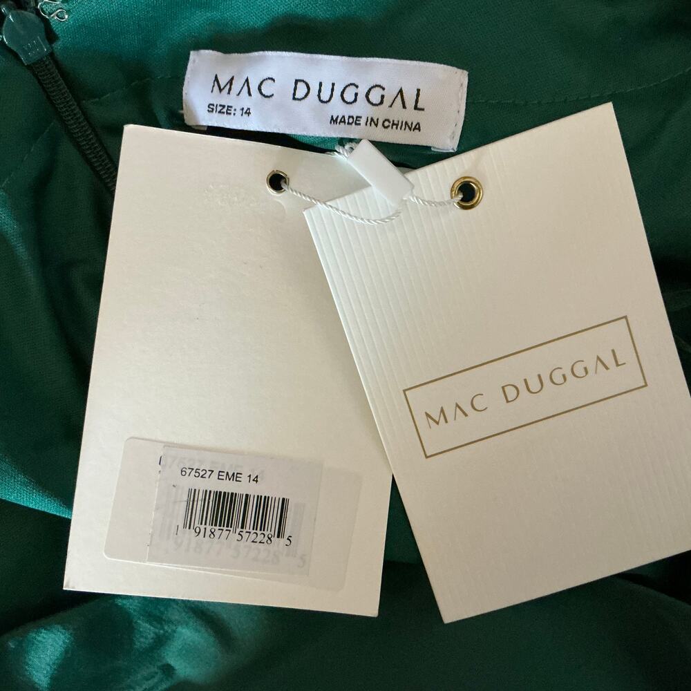 Mac Duggal 67527 Green Cocktail Dress Satin Long Sleeve Fit & Flare Midi Size 14 - Picture 10 of 12